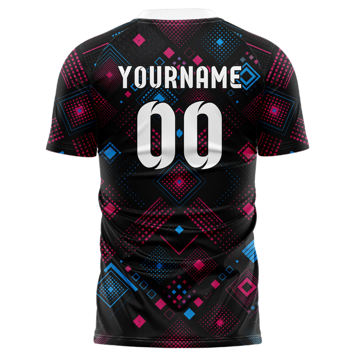 Schwarz lebendiges Rauten Square Grid Design 01-0005 individuelles Fußballtrikot back