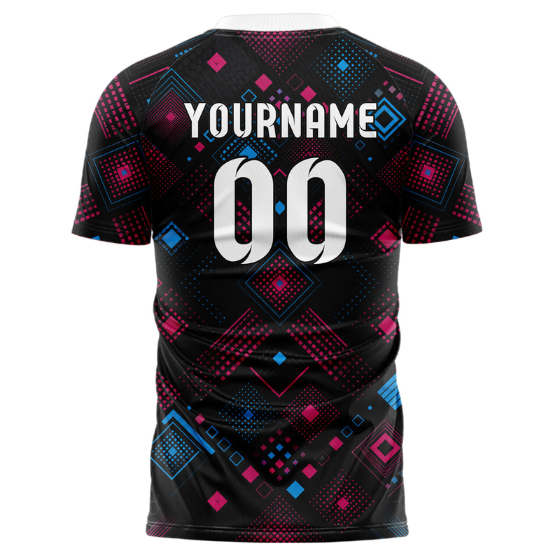 Schwarz lebendiges Rauten Square Grid Design 01-0005 individuelles Fußballtrikot back