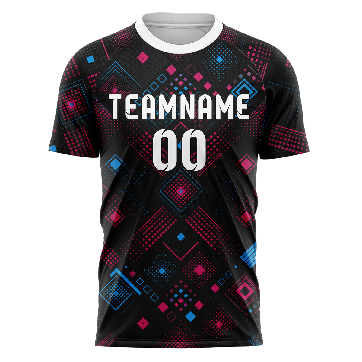 Schwarz lebendiges Rauten Square Grid Design 01-0005 individuelles Fußballtrikot front