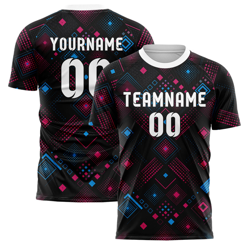 Schwarz lebendiges Rauten Square Grid Design 01-0005 individuelles Fußballtrikot main
