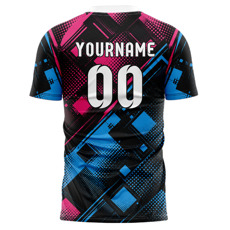 Schwarz lebendiges Rauten diagonale Tessellation Design 01-0026 individuelles Fußballtrikot back