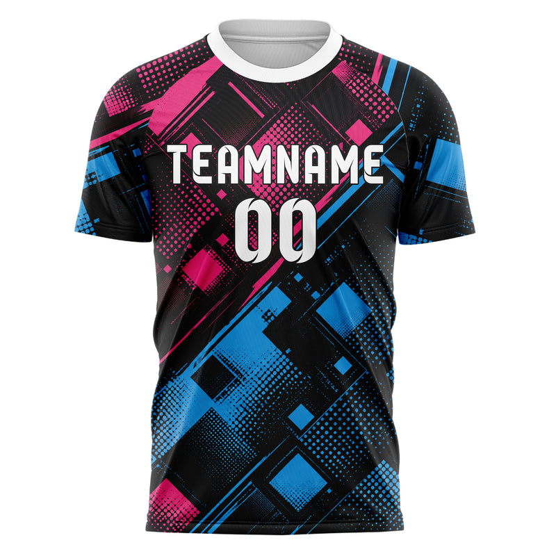 Schwarz lebendiges Rauten diagonale Tessellation Design 01-0026 individuelles Fußballtrikot front