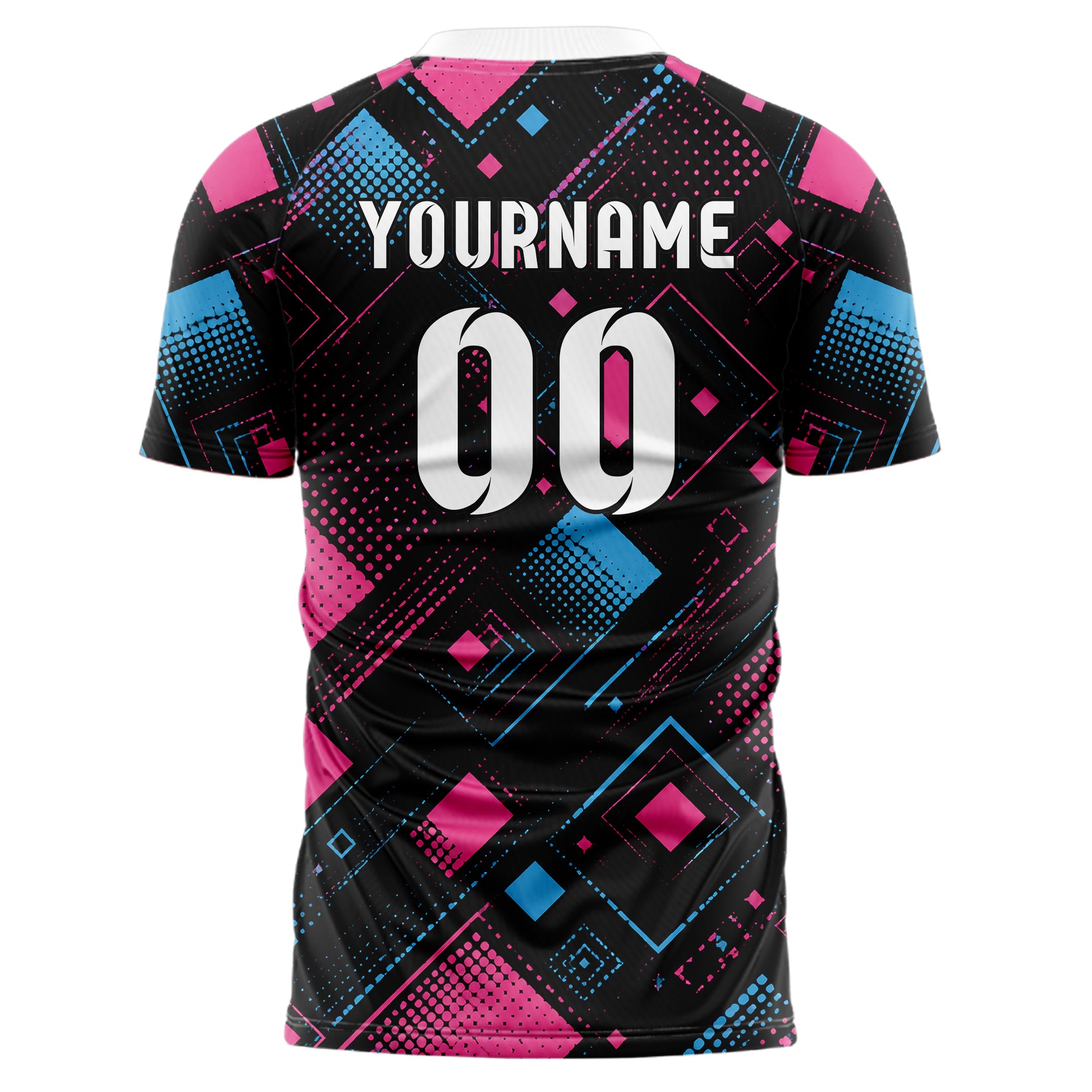 Schwarz lebendiges Rauten diagonale Tessellation Design 01-0098 individuelles Fußballtrikot back