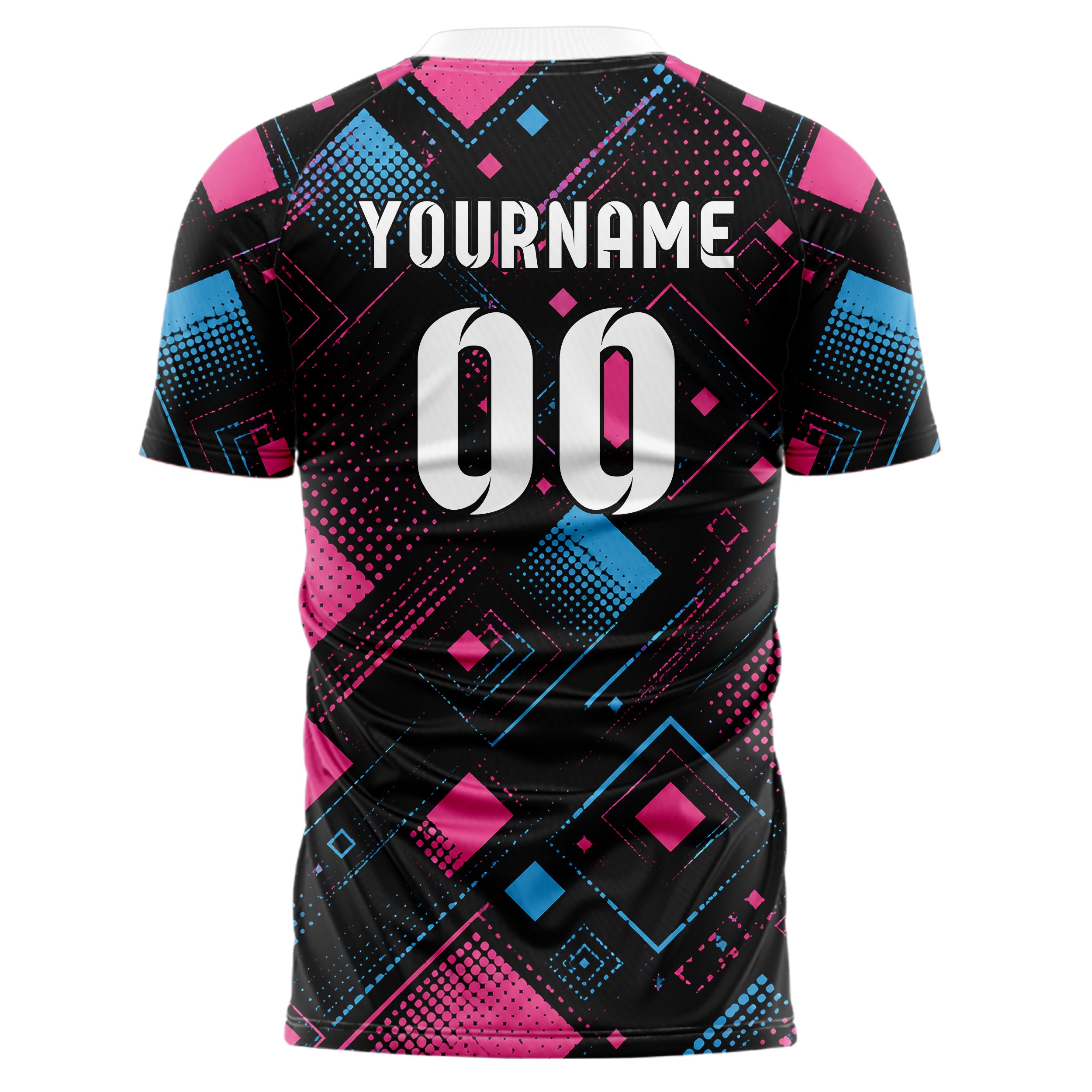 Schwarz lebendiges Rauten diagonale Tessellation Design 01-0098 individuelles Fußballtrikot back