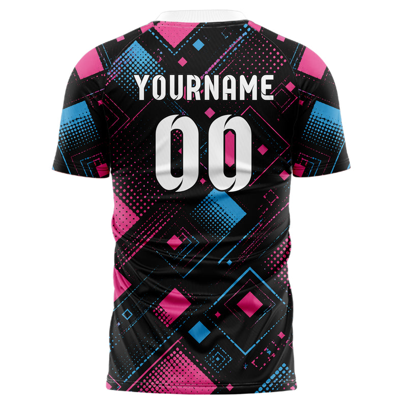 Schwarz lebendiges Rauten diagonale Tessellation Design 01-0098 individuelles Fußballtrikot back