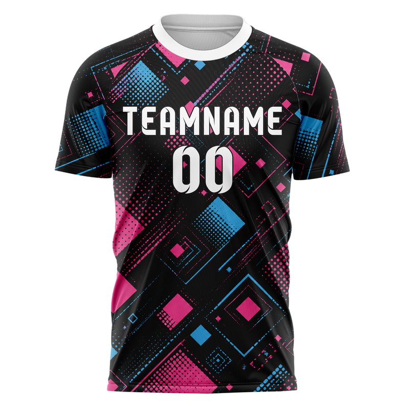 Schwarz lebendiges Rauten diagonale Tessellation Design 01-0098 individuelles Fußballtrikot front