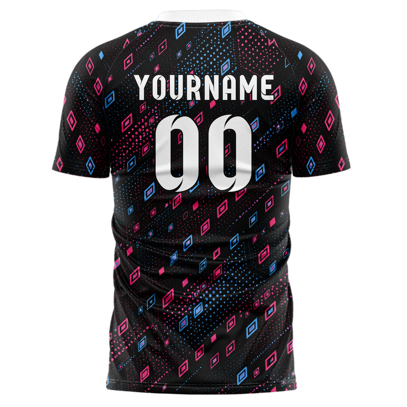 Schwarz lebendiges Rauten diagonale Tessellation Design 01-0434 individuelles Fußballtrikot back