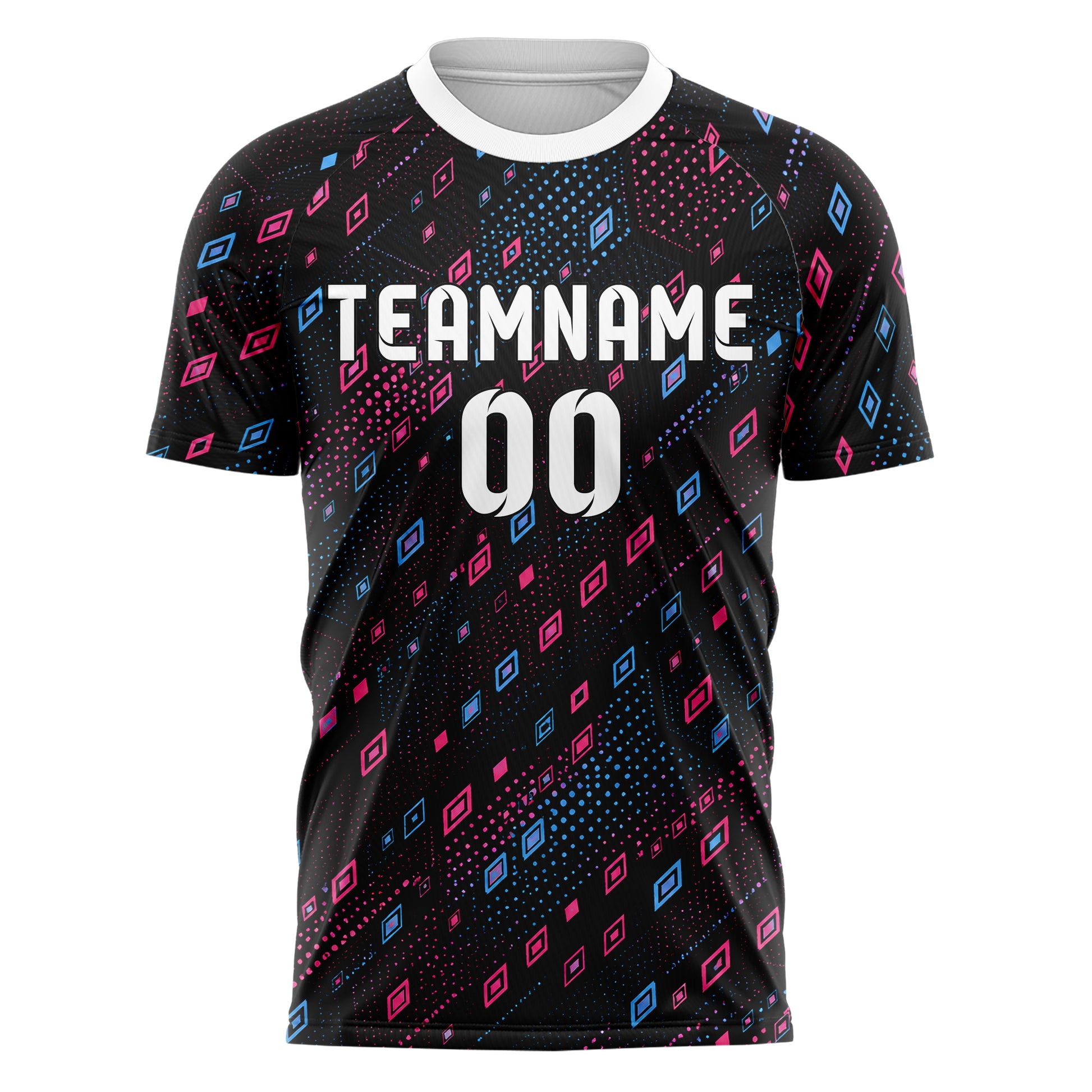 Schwarz lebendiges Rauten diagonale Tessellation Design 01-0434 individuelles Fußballtrikot front