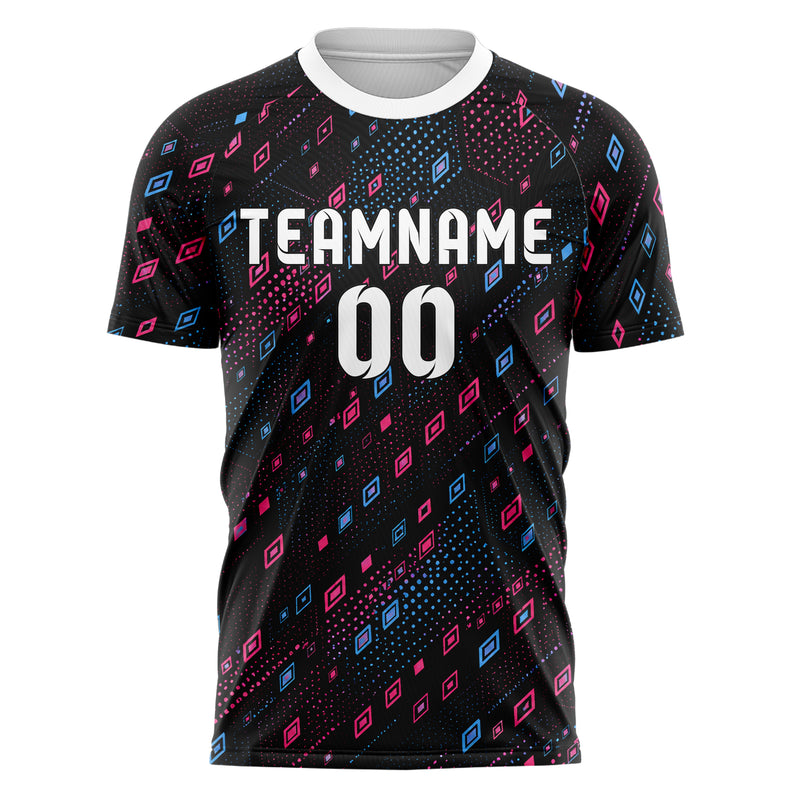 Schwarz lebendiges Rauten diagonale Tessellation Design 01-0434 individuelles Fußballtrikot front