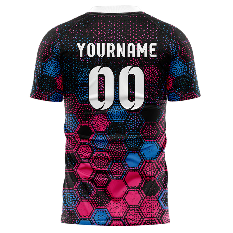 Schwarz lebendiges Rauten hexagonale Panels Design 01-0014 individuelles Fußballtrikot back