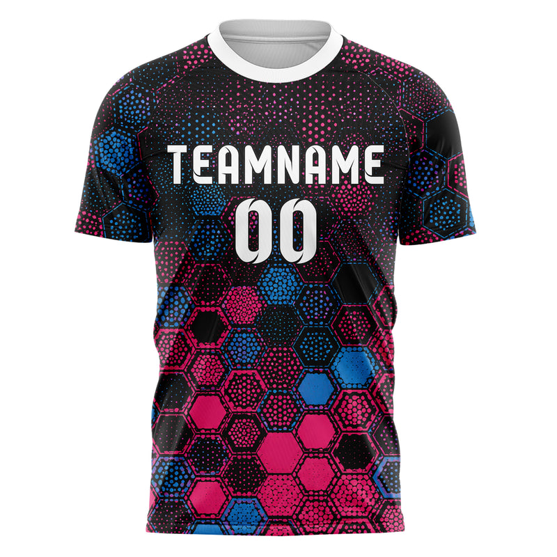 Schwarz lebendiges Rauten hexagonale Panels Design 01-0014 individuelles Fußballtrikot front