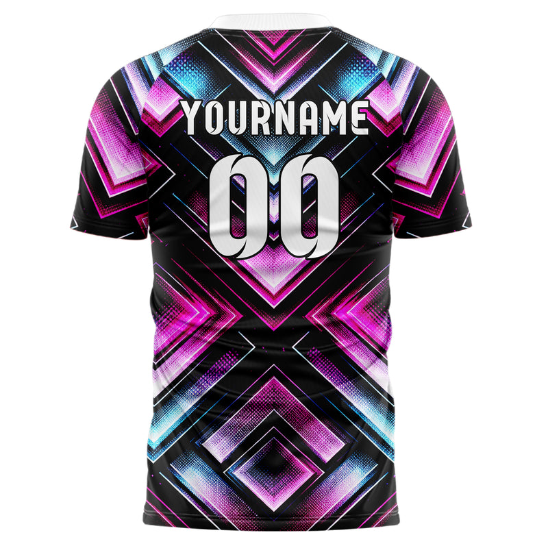 Schwarz lebendiges Rauten Layered 3D Rhombus Design 01-0371 individuelles Fußballtrikot back