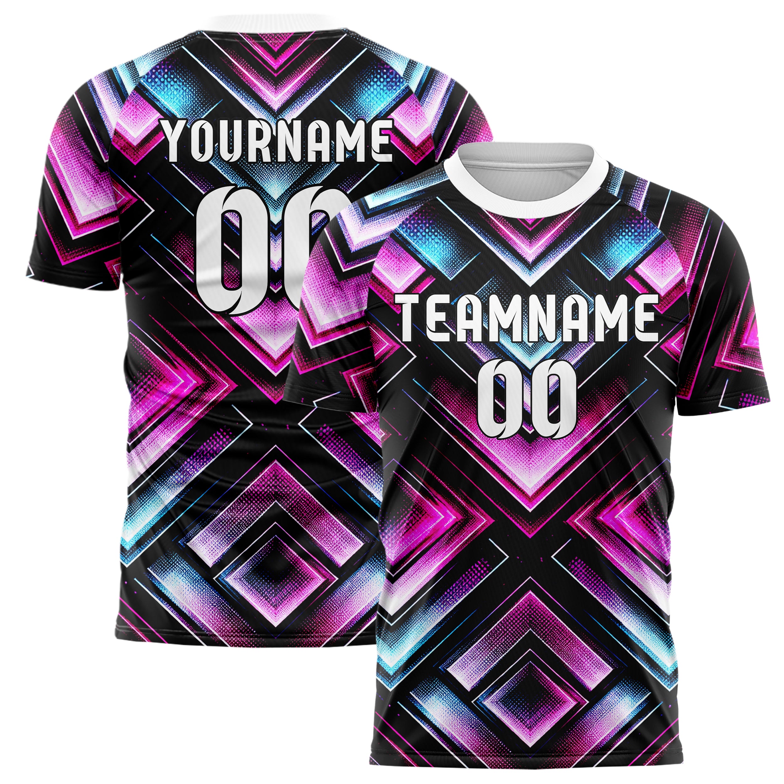 Schwarz lebendiges Rauten Layered 3D Rhombus Design 01-0371 individuelles Fußballtrikot main