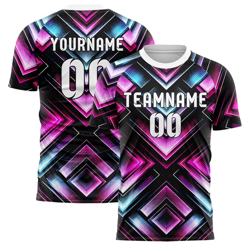 Schwarz lebendiges Rauten Layered 3D Rhombus Design 01-0371 individuelles Fußballtrikot main