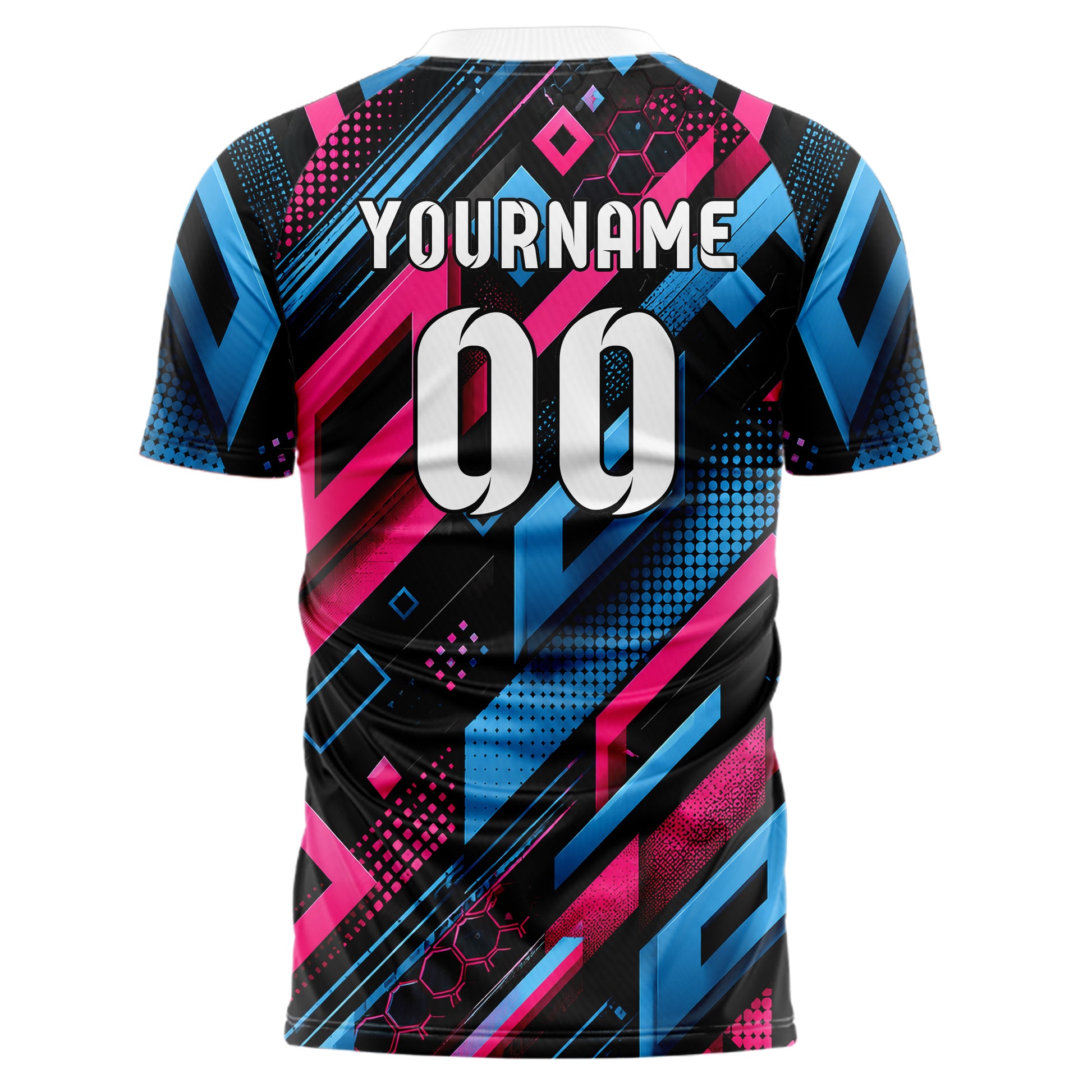 Schwarz lebendiges Rauten Layered 3D Rhombus Design 01-0491 individuelles Fußballtrikot back
