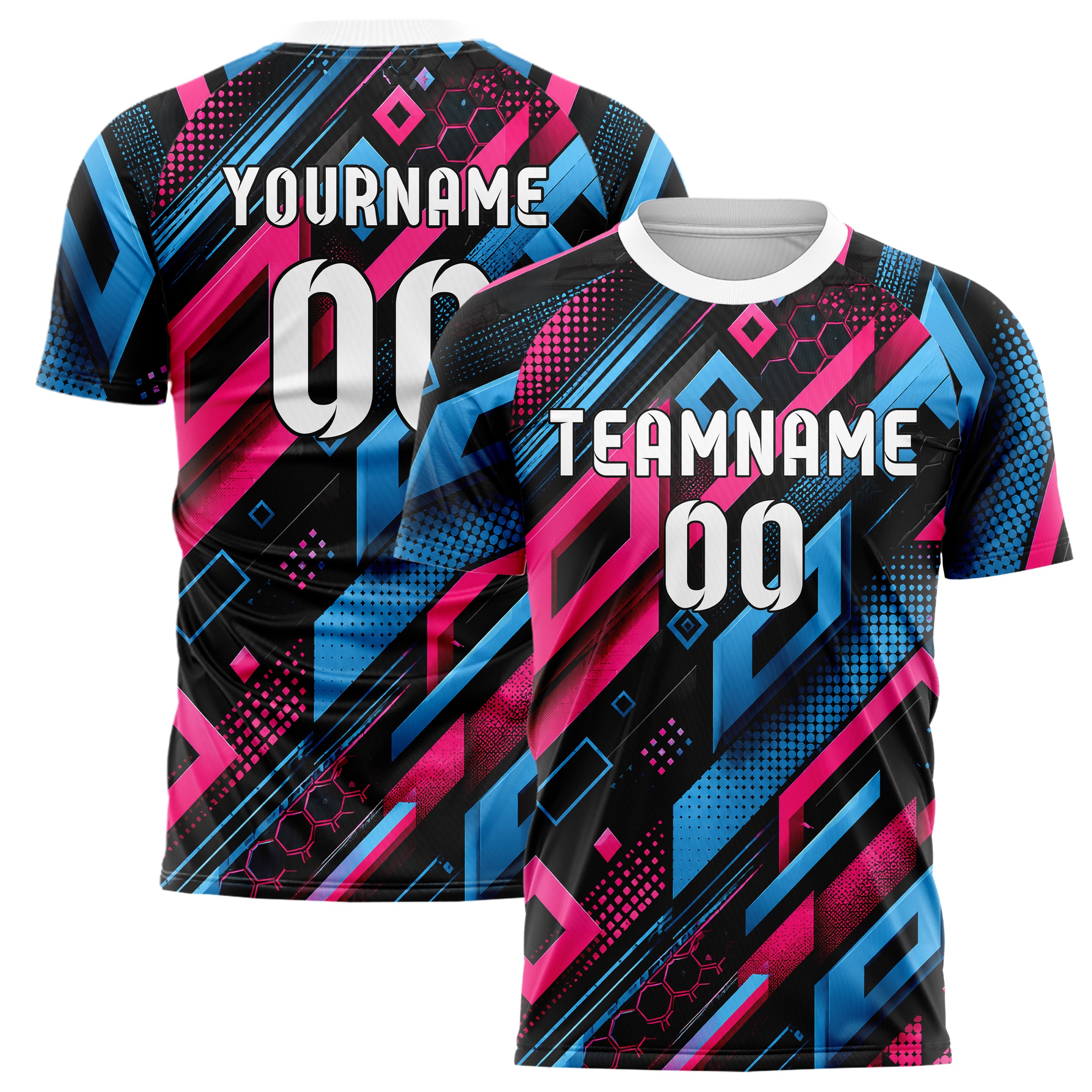 Schwarz lebendiges Rauten Layered 3D Rhombus Design 01-0491 individuelles Fußballtrikot main