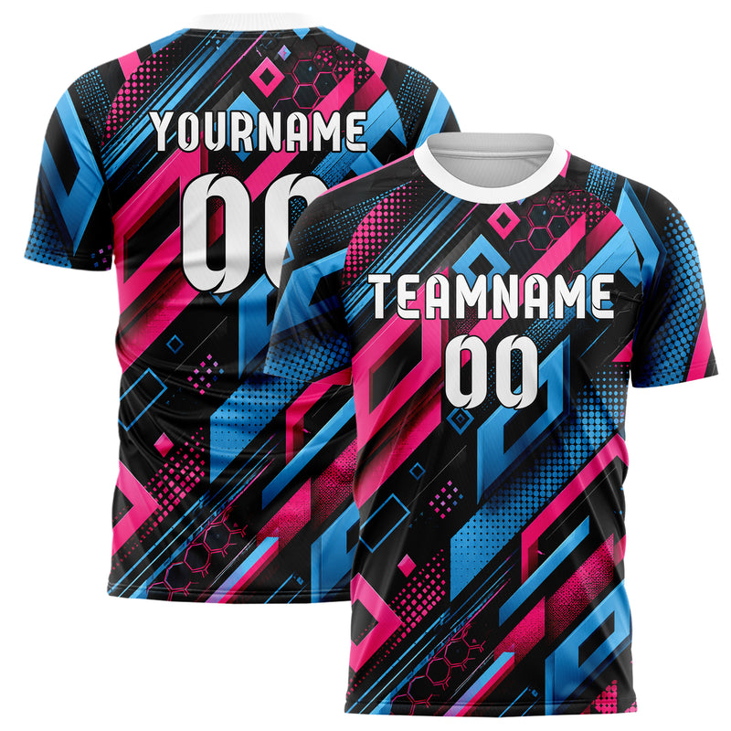 Schwarz lebendiges Rauten Layered 3D Rhombus Design 01-0491 individuelles Fußballtrikot main