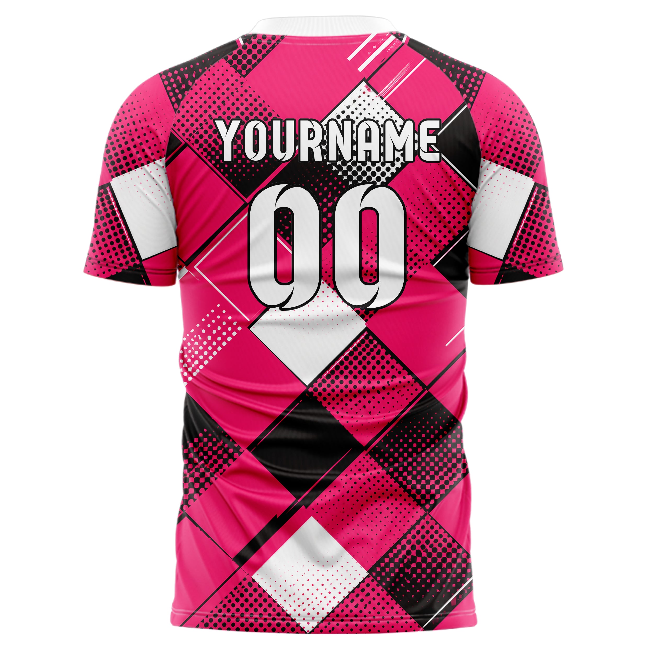 Hot Pink lebendiges Rauten Square Grid Design 01-0349 individuelles Fußballtrikot back