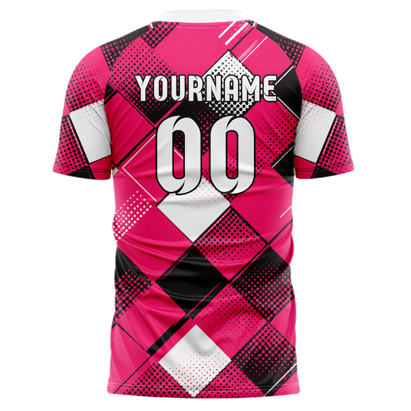 Hot Pink lebendiges Rauten Square Grid Design 01-0349 individuelles Fußballtrikot back