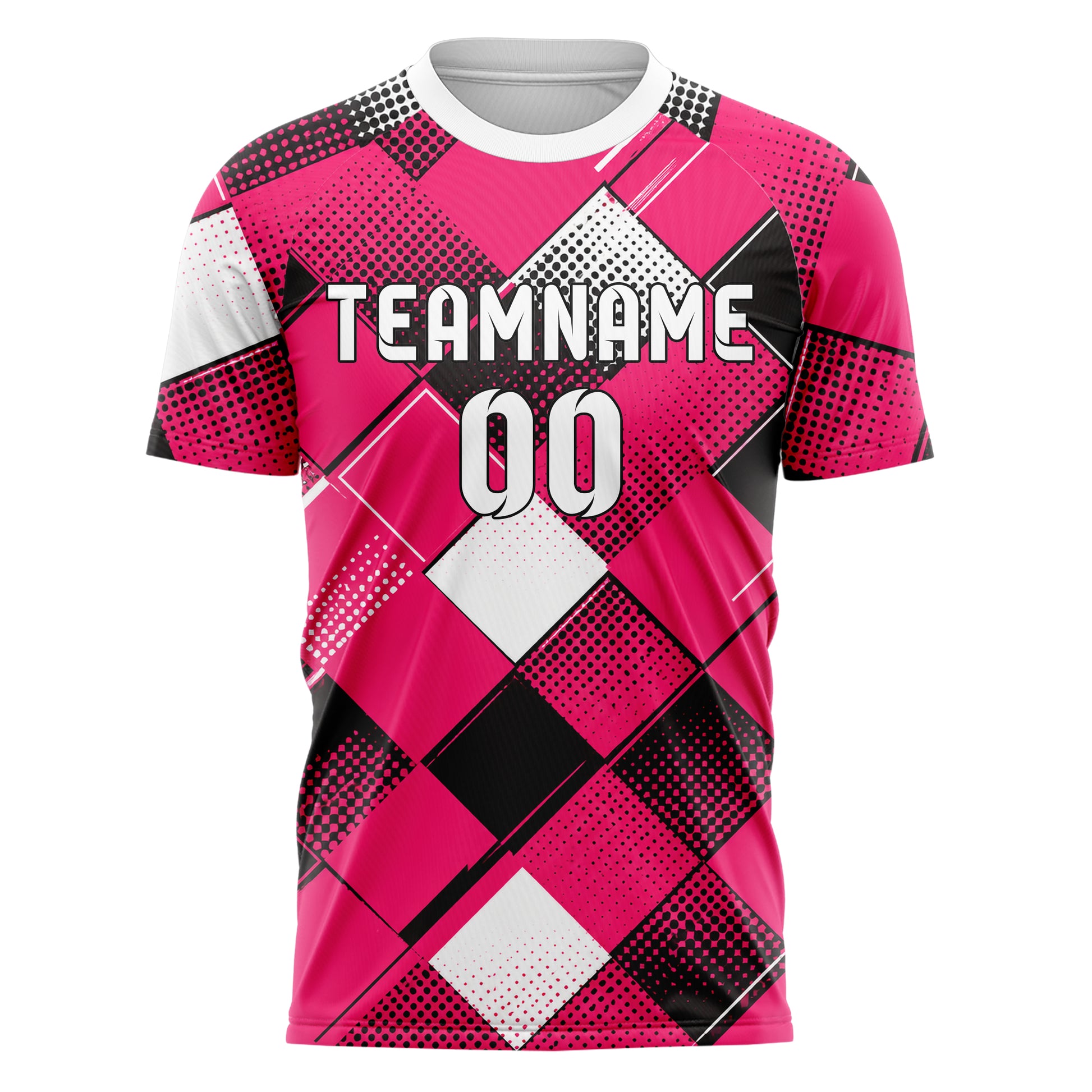 Hot Pink lebendiges Rauten Square Grid Design 01-0349 individuelles Fußballtrikot front