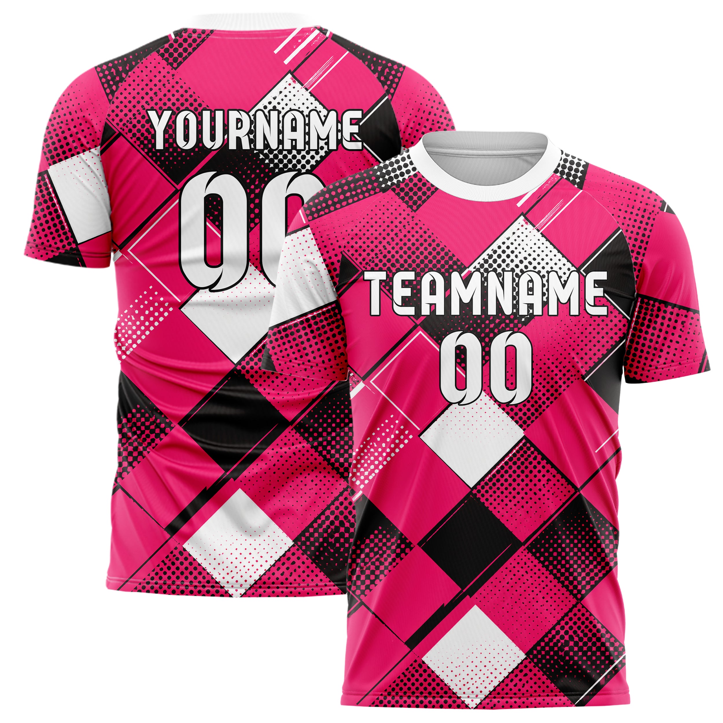 Hot Pink lebendiges Rauten Square Grid Design 01-0349 individuelles Fußballtrikot main