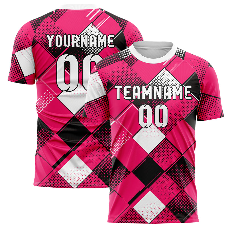 Hot Pink lebendiges Rauten Square Grid Design 01-0349 individuelles Fußballtrikot main