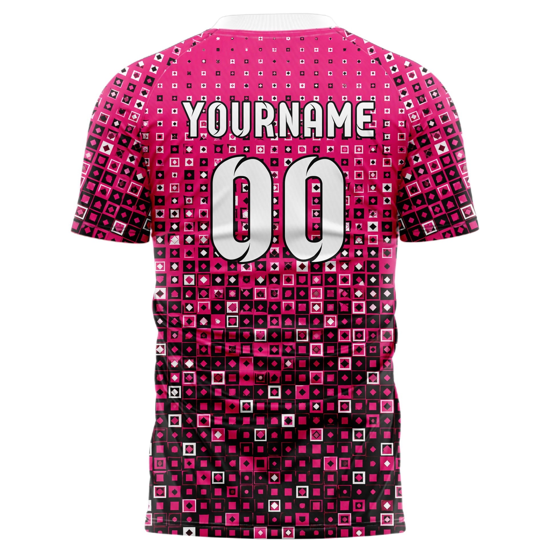 Hot Pink lebendiges Rauten Square Grid Design 01-0445 individuelles Fußballtrikot back