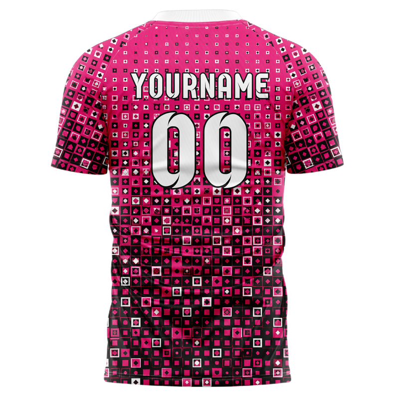 Hot Pink lebendiges Rauten Square Grid Design 01-0445 individuelles Fußballtrikot back