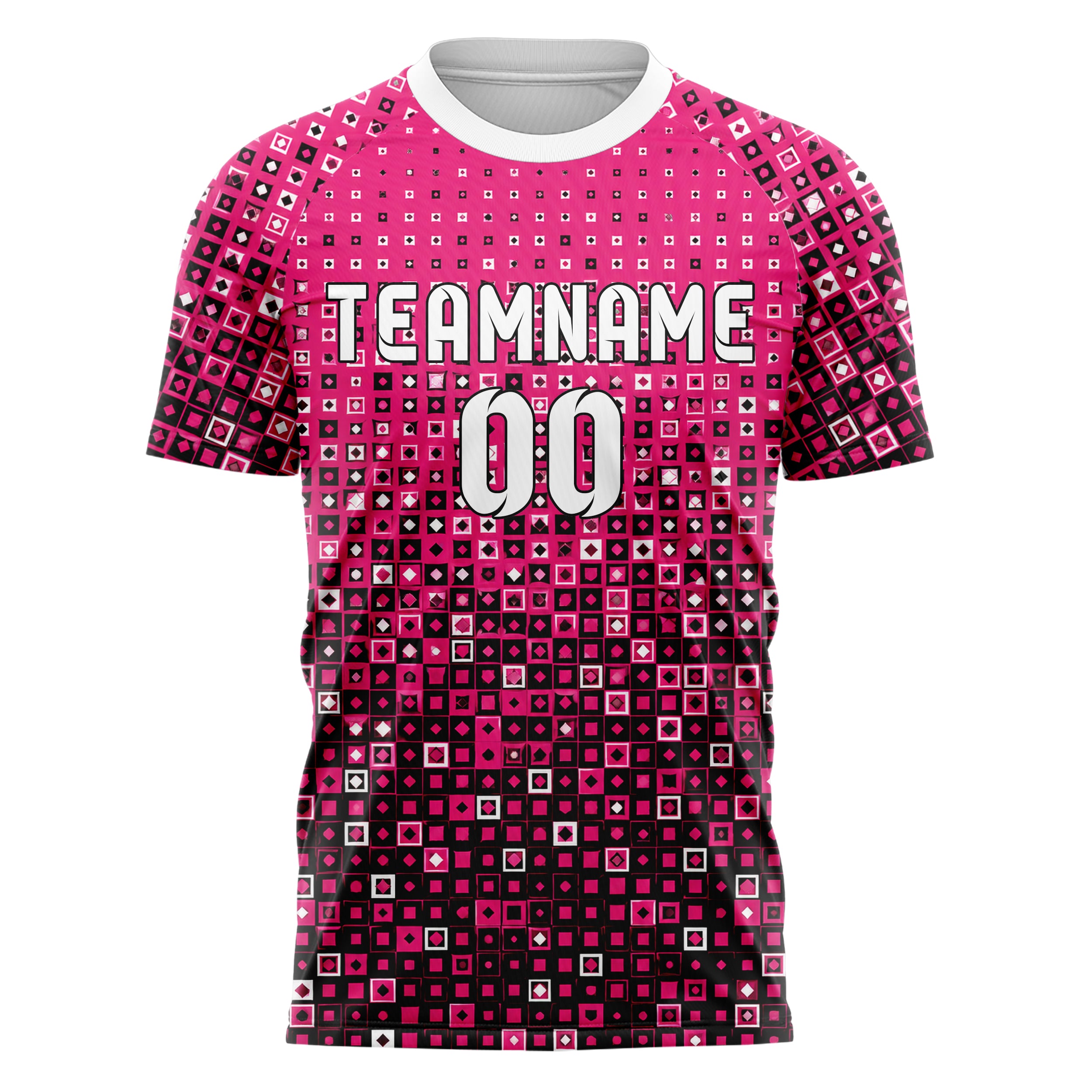 Hot Pink lebendiges Rauten Square Grid Design 01-0445 individuelles Fußballtrikot front