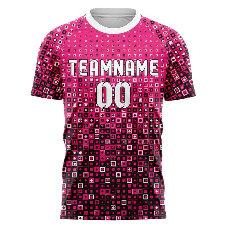 Hot Pink lebendiges Rauten Square Grid Design 01-0445 individuelles Fußballtrikot front