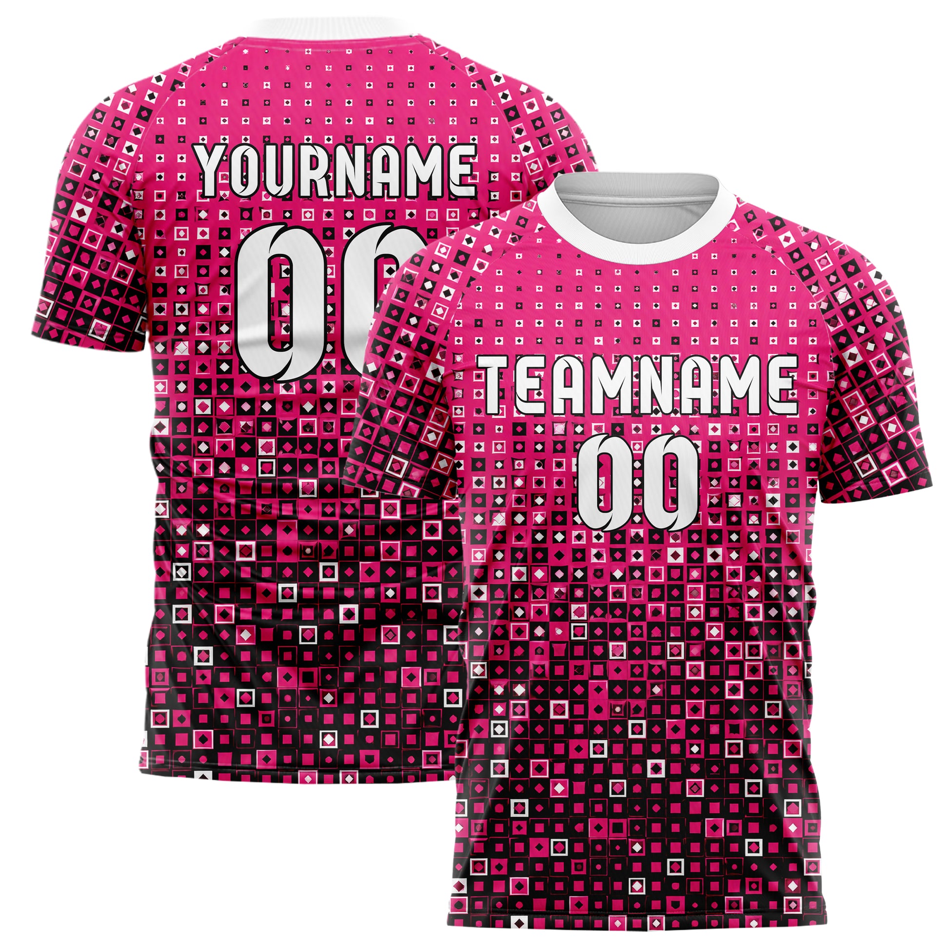 Hot Pink lebendiges Rauten Square Grid Design 01-0445 individuelles Fußballtrikot main