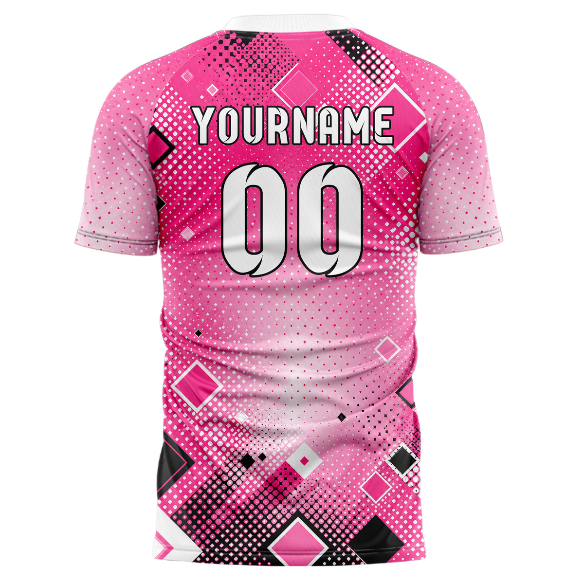 Hot Pink lebendiges Rauten radialer Center Fade Design 01-0025 individuelles Fußballtrikot back