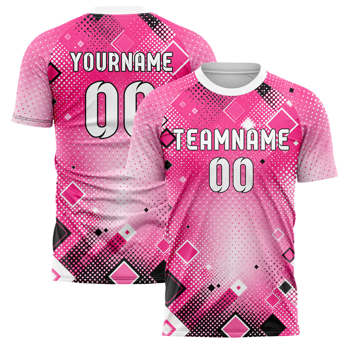 Hot Pink lebendiges Rauten radialer Center Fade Design 01-0025 individuelles Fußballtrikot main