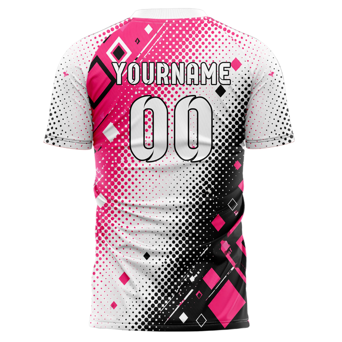 Hot Pink lebendiges Rauten radialer Center Fade Design 01-0049 individuelles Fußballtrikot back
