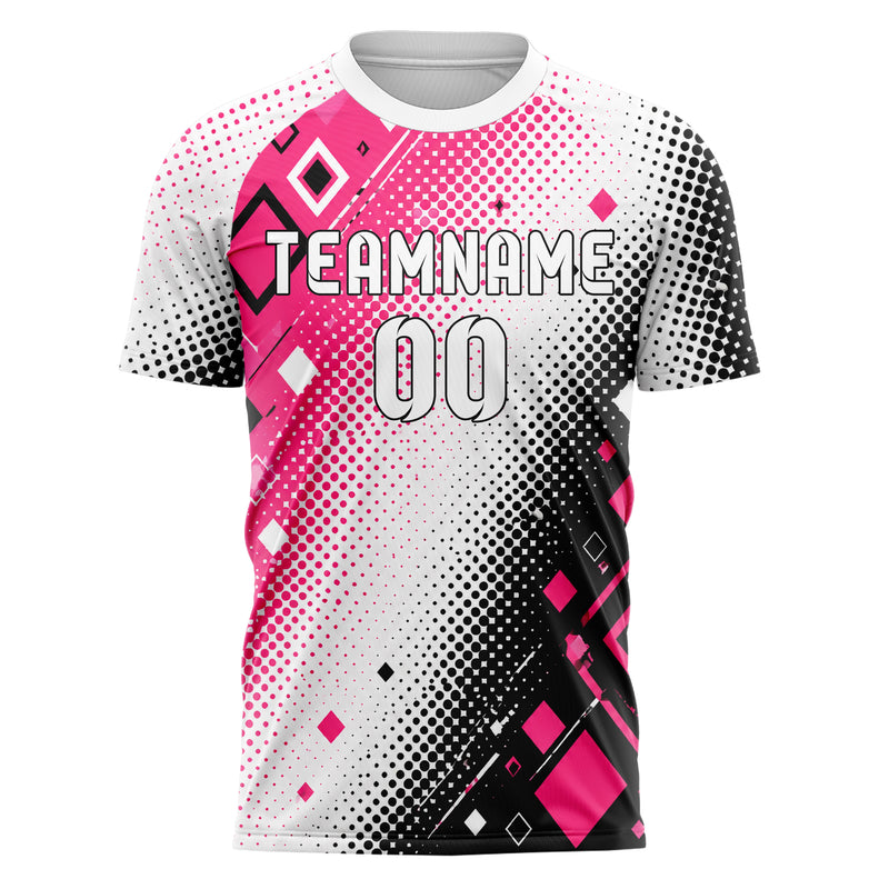 Hot Pink lebendiges Rauten radialer Center Fade Design 01-0049 individuelles Fußballtrikot front
