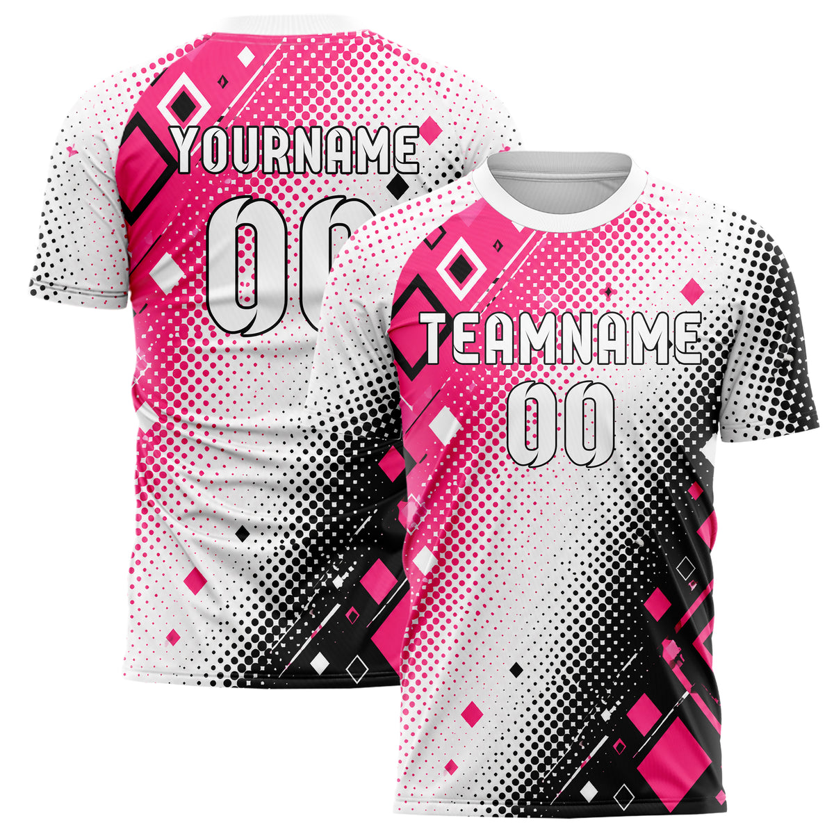 Hot Pink lebendiges Rauten radialer Center Fade Design 01-0049 individuelles Fußballtrikot main