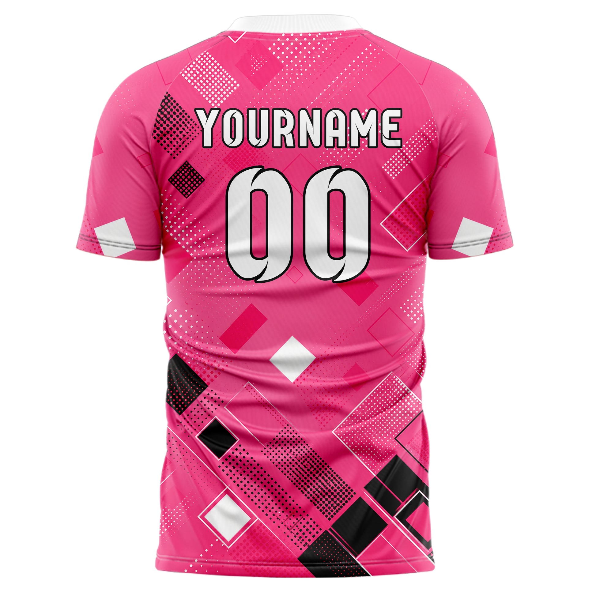 Hot Pink lebendiges Rauten radialer Center Fade Design 01-0337 individuelles Fußballtrikot back