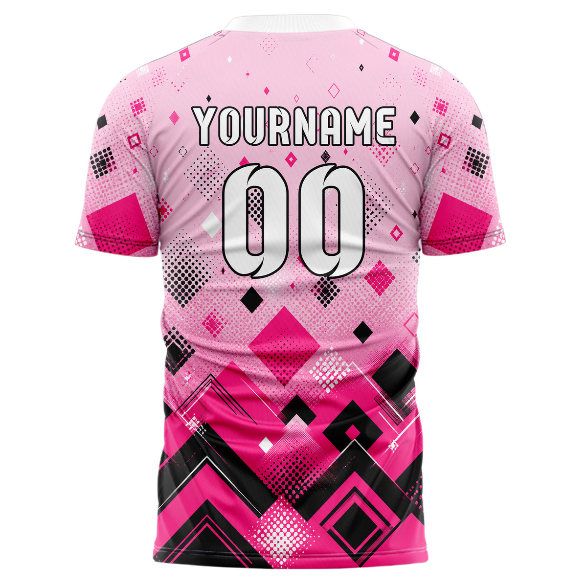Hot Pink lebendiges Rauten radialer Center Fade Design 01-0385 individuelles Fußballtrikot back