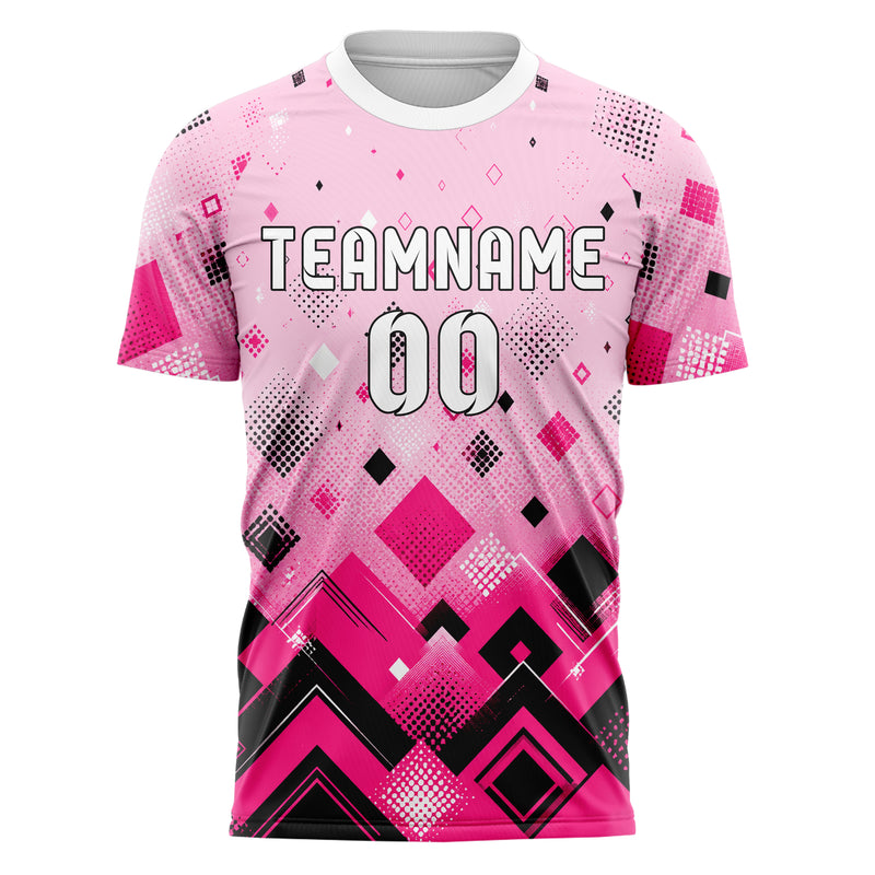 Hot Pink lebendiges Rauten radialer Center Fade Design 01-0385 individuelles Fußballtrikot front