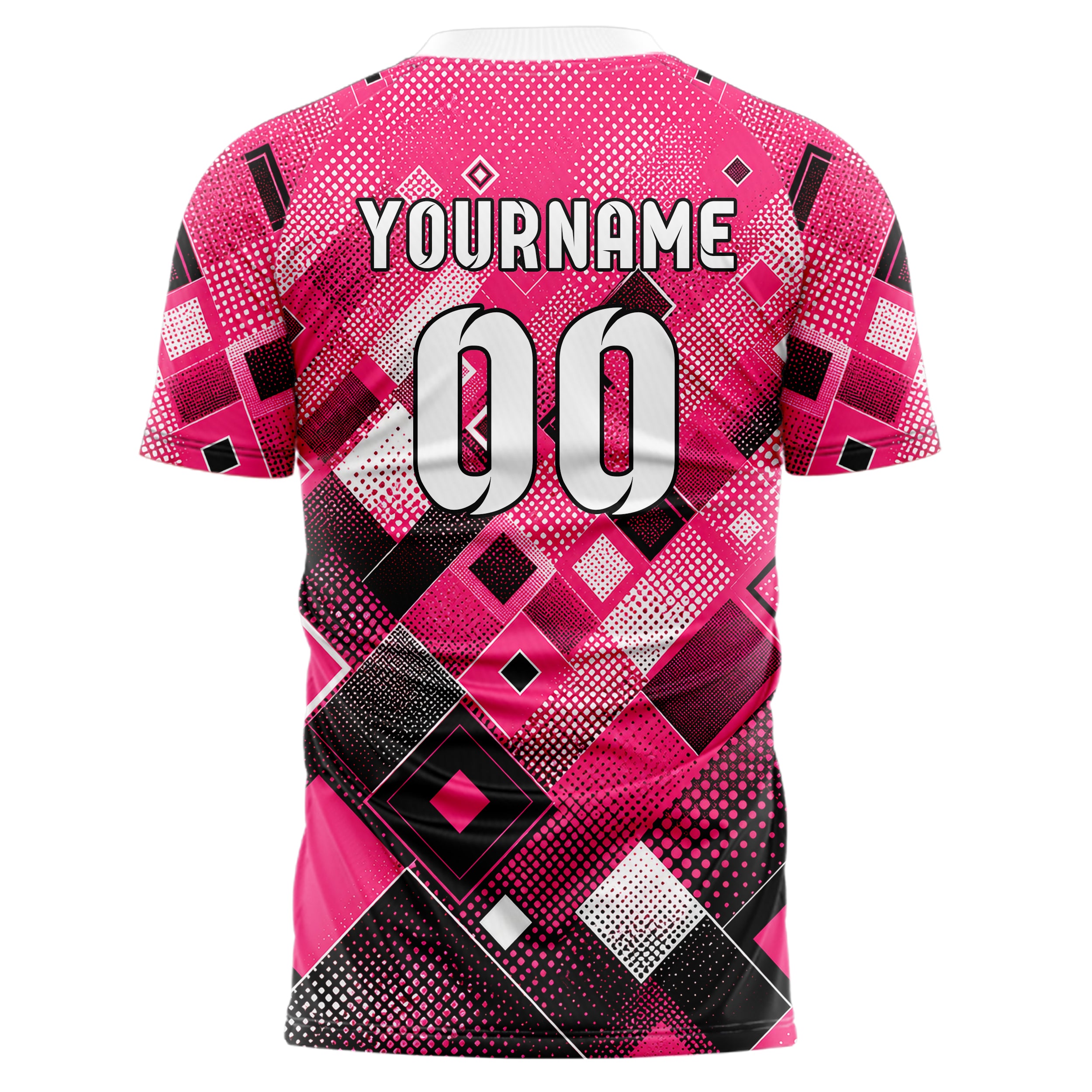 Hot Pink lebendiges Rauten diagonale Tessellation Design 01-0106 individuelles Fußballtrikot back