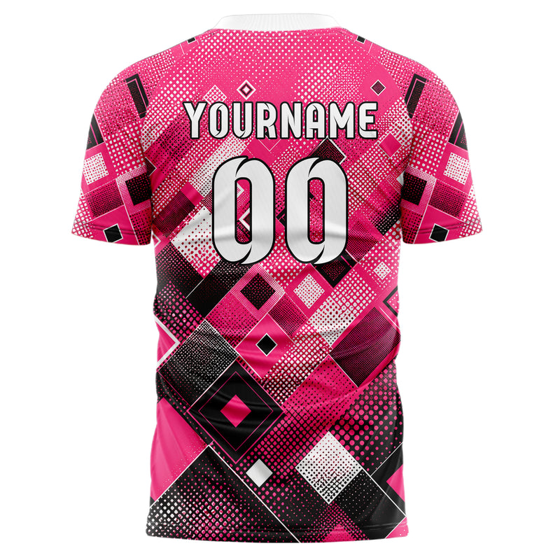 Hot Pink lebendiges Rauten diagonale Tessellation Design 01-0106 individuelles Fußballtrikot back