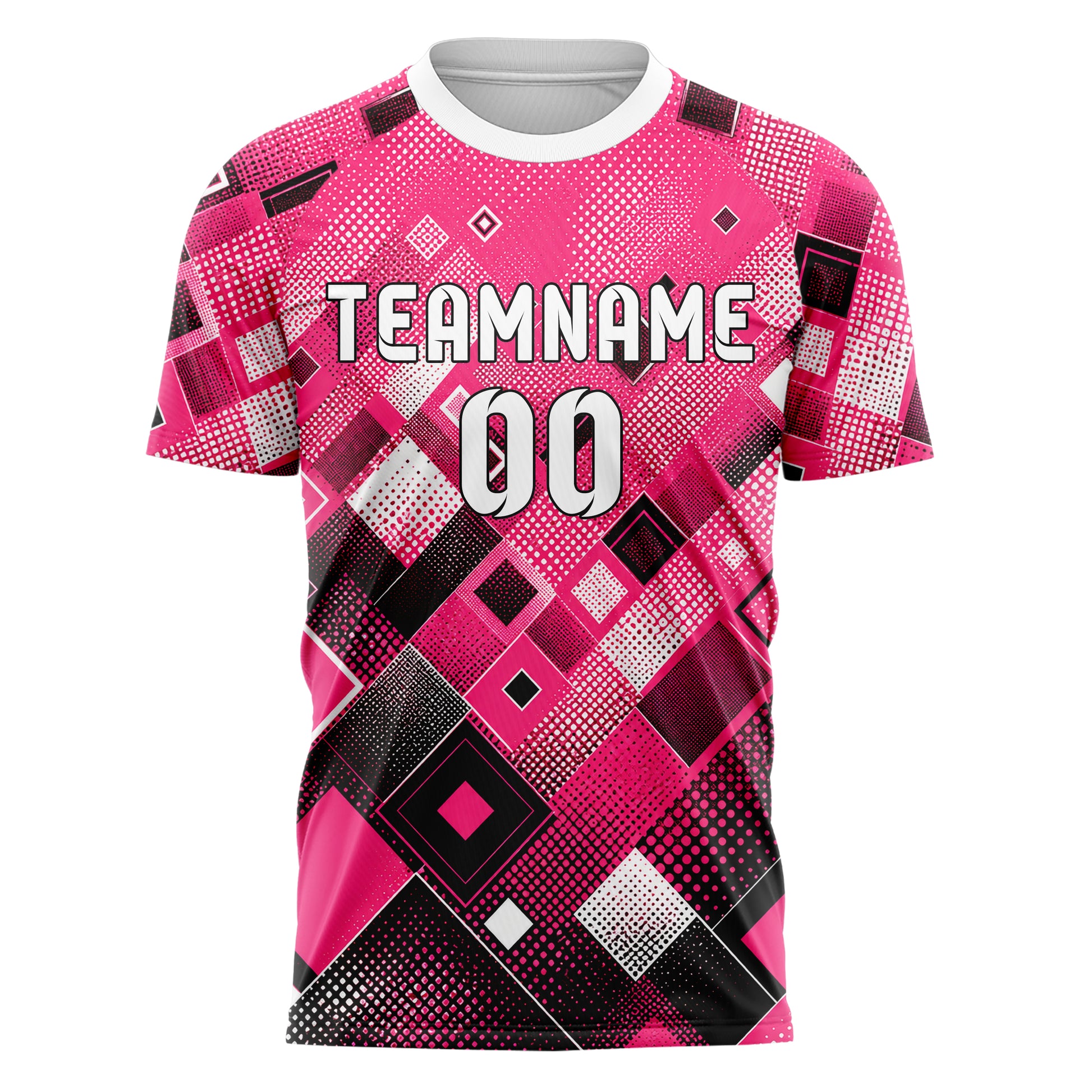 Hot Pink lebendiges Rauten diagonale Tessellation Design 01-0106 individuelles Fußballtrikot front