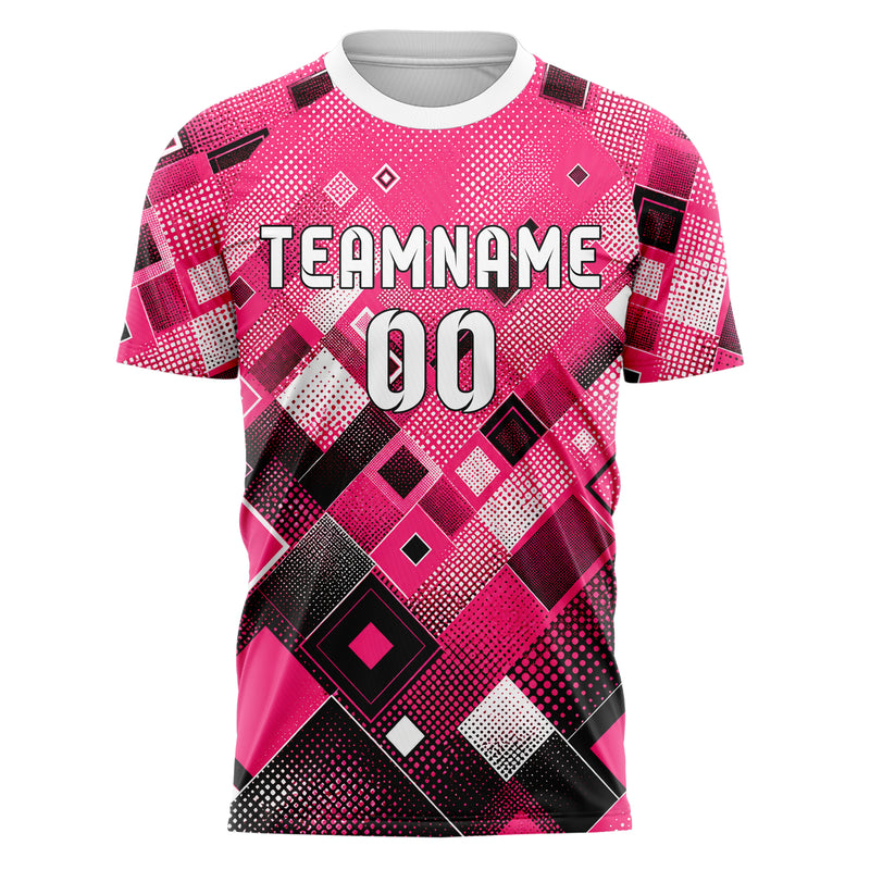 Hot Pink lebendiges Rauten diagonale Tessellation Design 01-0106 individuelles Fußballtrikot front