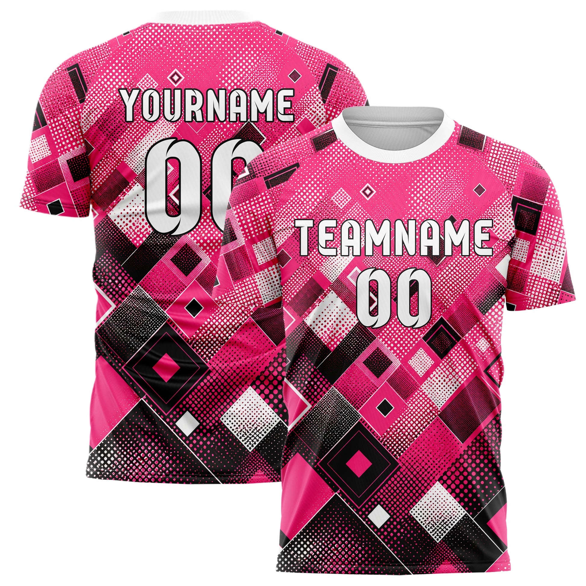 Hot Pink lebendiges Rauten diagonale Tessellation Design 01-0106 individuelles Fußballtrikot main