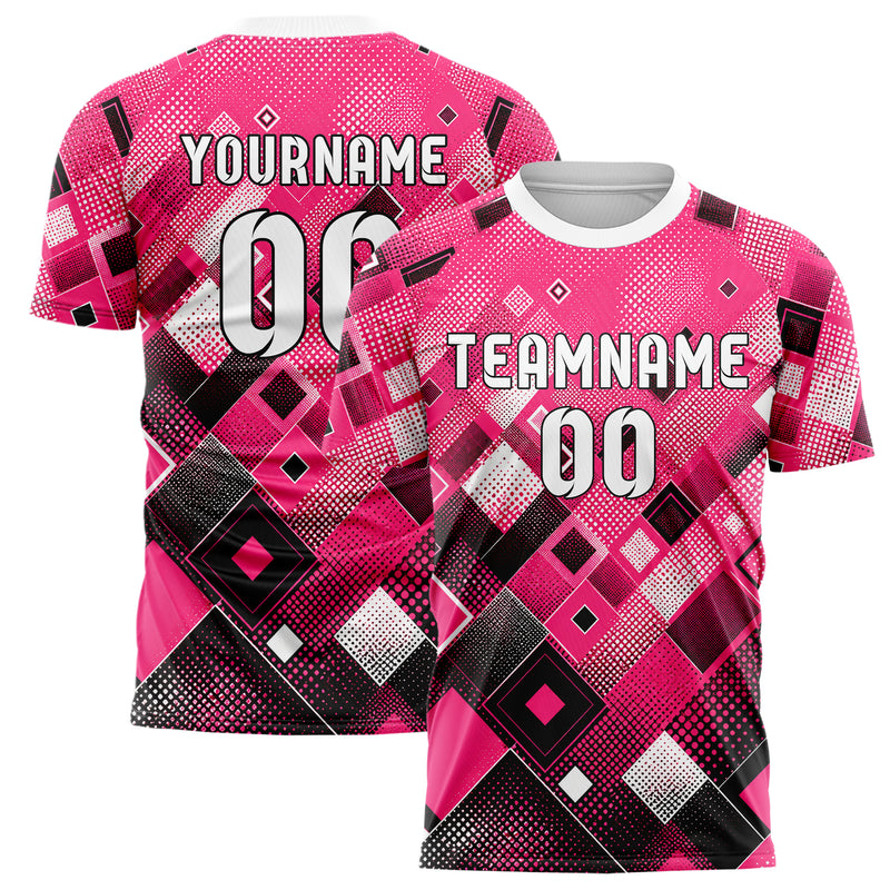 Hot Pink lebendiges Rauten diagonale Tessellation Design 01-0106 individuelles Fußballtrikot main
