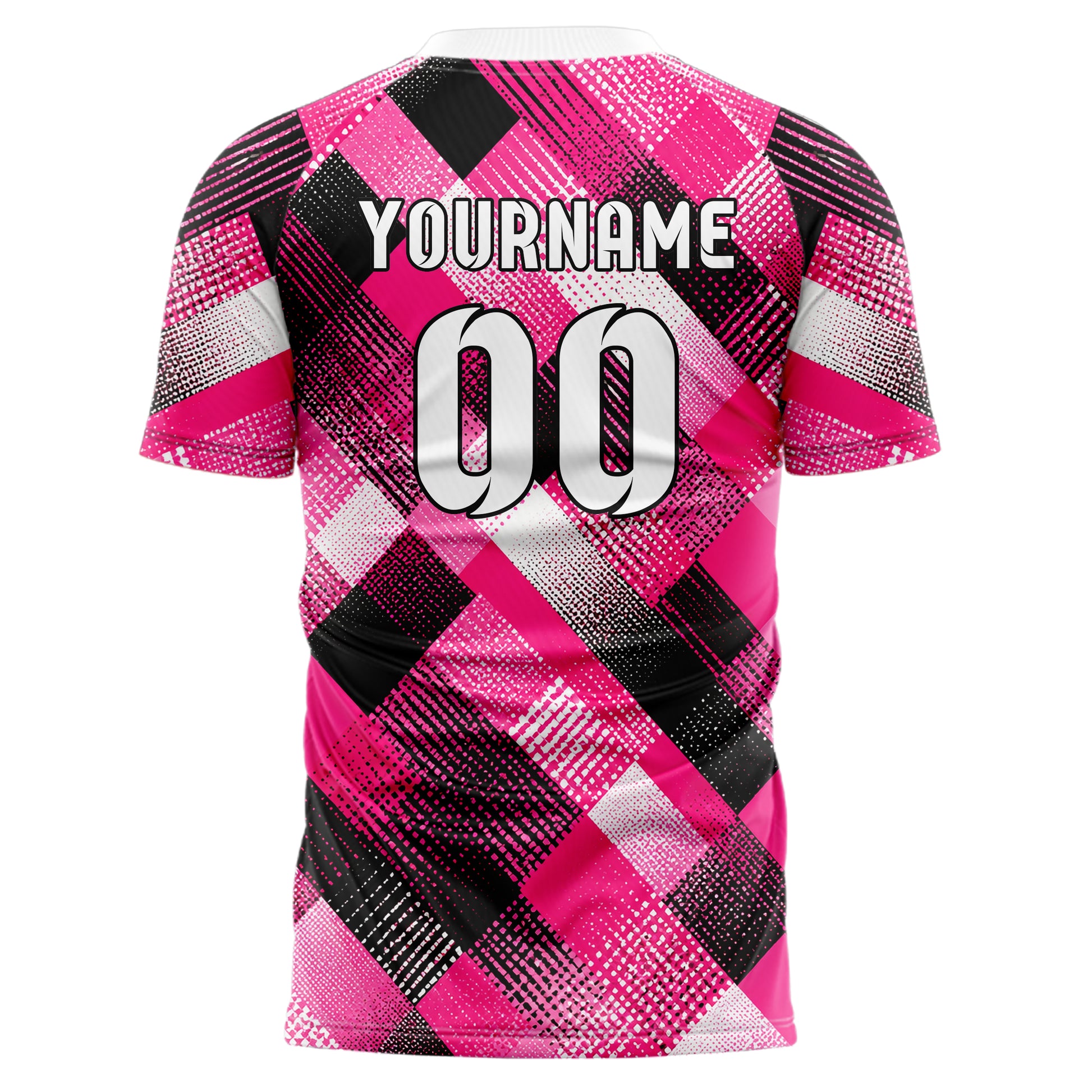 Hot Pink lebendiges Rauten diagonale Tessellation Design 01-0298 individuelles Fußballtrikot back