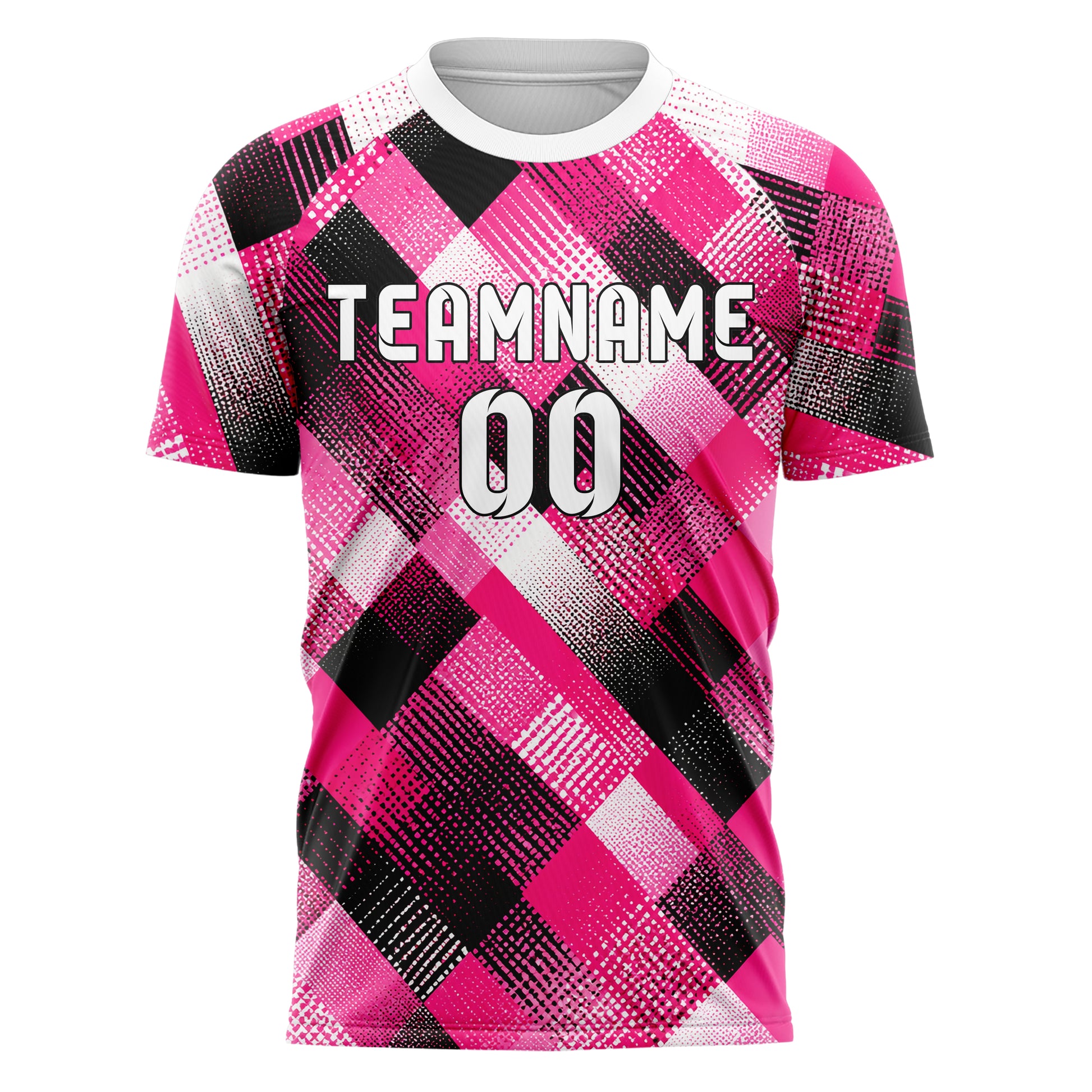Hot Pink lebendiges Rauten diagonale Tessellation Design 01-0298 individuelles Fußballtrikot front