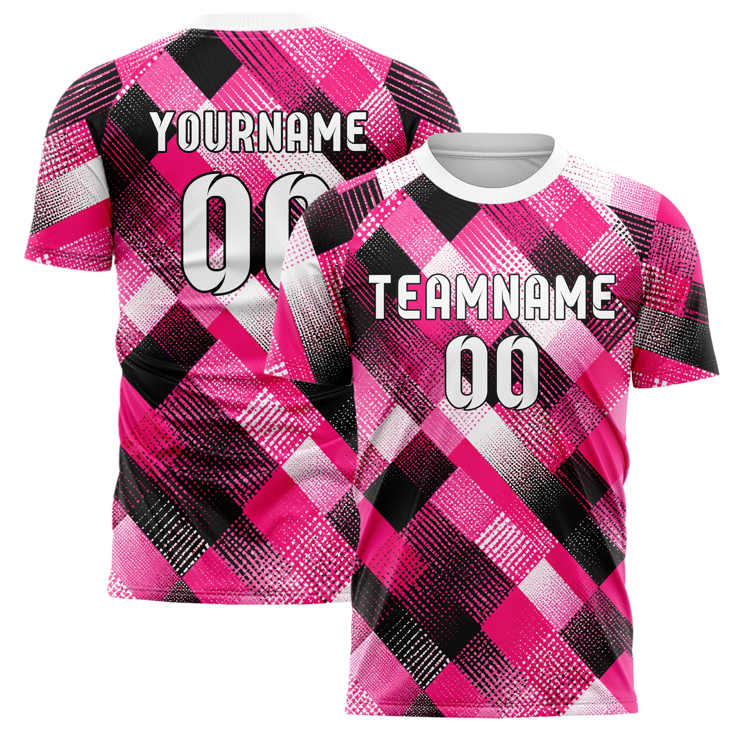 Hot Pink lebendiges Rauten diagonale Tessellation Design 01-0298 individuelles Fußballtrikot main