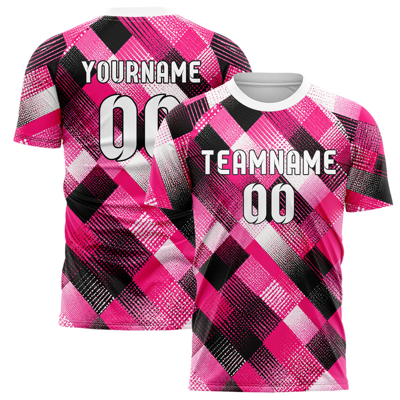 Hot Pink lebendiges Rauten diagonale Tessellation Design 01-0298 individuelles Fußballtrikot main