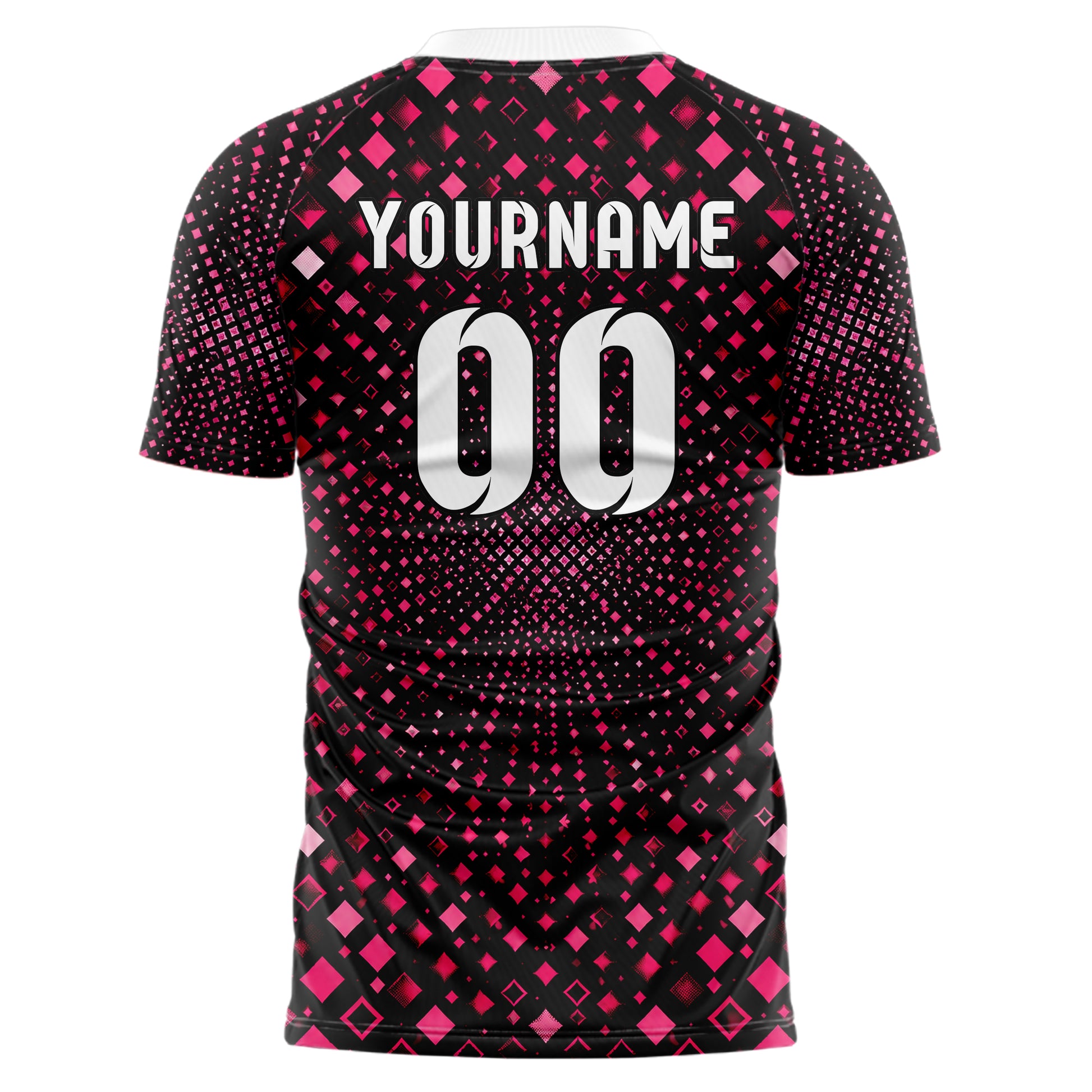 Hot Pink lebendiges Rauten Micro to Macro Gradient Design 01-0292 individuelles Fußballtrikot back